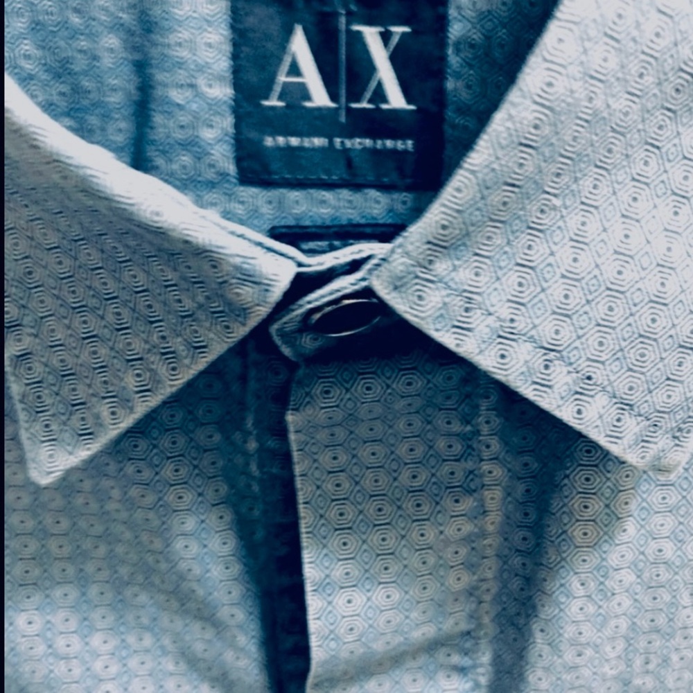 Armani Exchange A/X blue & white geometric print long sleeve men’s shirt  Size S